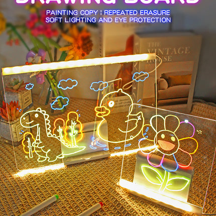30x20CM LED Light-Up Tracing Doodle Board with 10 Brushes  - Erasable Fluorescent Drawing Tablet for Kids, Creative Painting, and Interactive Decoration/Gift.