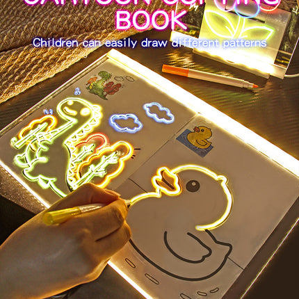 30x20CM LED Light-Up Tracing Doodle Board with 10 Brushes  - Erasable Fluorescent Drawing Tablet for Kids, Creative Painting, and Interactive Decoration/Gift.