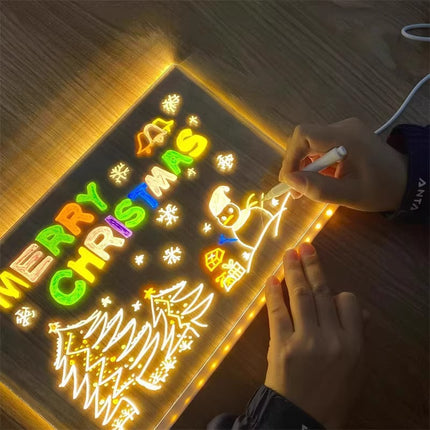 30x20CM LED Light-Up Tracing Doodle Board with 10 Brushes  - Erasable Fluorescent Drawing Tablet for Kids, Creative Painting, and Interactive Decoration/Gift.