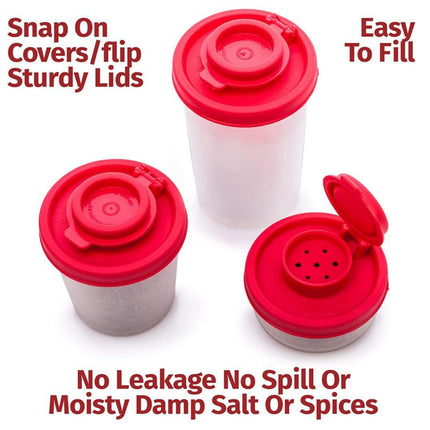 3-Pack Mini Compact Spice Shaker Set(Medium Size) - Transparent Salt and Pepper Dispensers for Camping, Picnic & Outdoor Grilling.