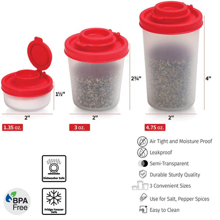 3-Pack Mini Compact Spice Shaker Set(Medium Size) - Transparent Salt and Pepper Dispensers for Camping, Picnic & Outdoor Grilling.