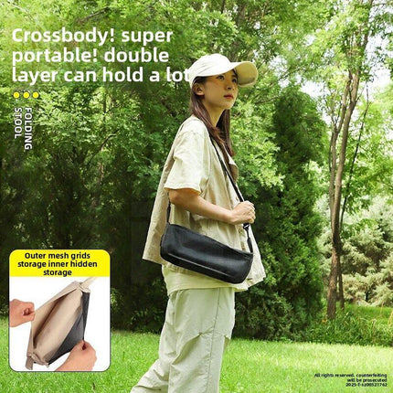 Khaki Foldable Compact Handbag With Stool -  Ultralight Travel Seat with Storage Pockets for Fishing, Hiking & Outdoor Activities.