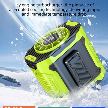 Black Portable Waist Fan - Construction Site Cooling Solution with 360° Turbo Ice Engine, 100 Speed Gears, and LED Light.