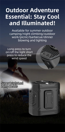 Light Green Portable Waist Fan - Construction Site Cooling Solution with 360° Turbo Ice Engine, 100 Speed Gears, and LED Light.