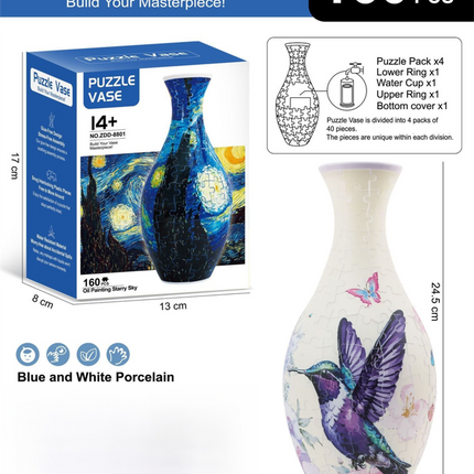 160 PCS Hummingbird 3D Puzzle Vase - DIY Interlocking Flower Vase Kit, Home Decorative and Toy Gift for Mom.
