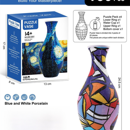 160 PCS Pop Art 3D Puzzle Vase - DIY Interlocking Flower Vase Kit, Home Decorative and Toy Gift for Mom.