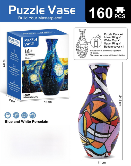 160 PCS Pop Art 3D Puzzle Vase - DIY Interlocking Flower Vase Kit, Home Decorative and Toy Gift for Mom.