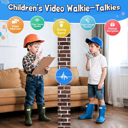2-Pack Mini Wireless Video Intercom Set for Children(Blue & Pink) - Educational and Interactive Dual-Frequency Walkie Talkie Toy for Playtime.