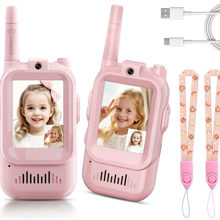 2-Pack Mini Wireless Video Intercom Set for Children(Pink) - Educational and Interactive Dual-Frequency Walkie Talkie Toy for Playtime.