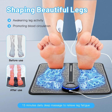 EMS Foot Massager Mat With 4 Adhesive Pads & Remote Control - Pulse Device for Foot Reflexology, Deep Tissue Massage, and Acupressure Stimulation.