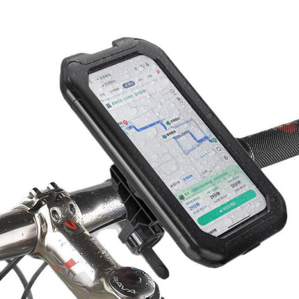 Black Bicycle Waterproof Phone Holder - Handlebar Mount with Sensitive Touch Screen, Anti-Drop & 360° Rotation Case for Navigation (Up to 7-inch Phones).