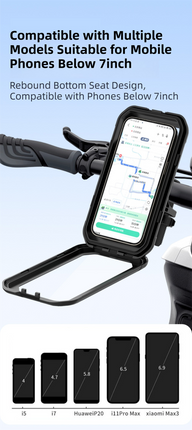 Black Bicycle Waterproof Phone Holder - Handlebar Mount with Sensitive Touch Screen, Anti-Drop & 360° Rotation Case for Navigation (Up to 7-inch Phones).