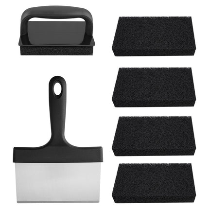 Stainless Steel BBQ Griddle and Grill Cleaning Tool Set - Scraper, 4  Cleaning Pad with TPR Handle Kit for Deep Cleaning.