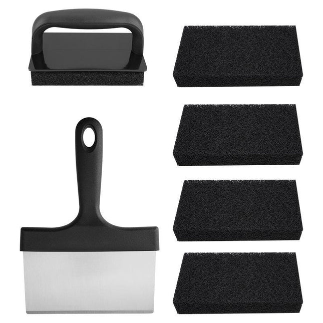 Stainless Steel BBQ Griddle and Grill Cleaning Tool Set - Scraper, 4  Cleaning Pad with TPR Handle Kit for Deep Cleaning.