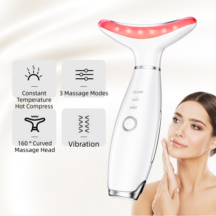 White Color Light Therapy Beauty Tool and Neck Massager -  Essence Infusion Device for Lifting, Firming, Hydration & Skin Rejuvenation.