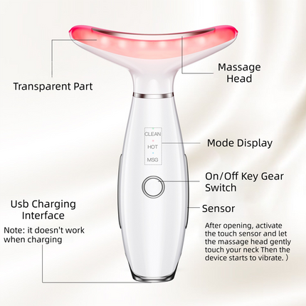 Pink Color Light Therapy Beauty Tool and Neck Massager -  Essence Infusion Device for Lifting, Firming, Hydration & Skin Rejuvenation.