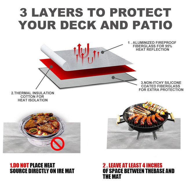 150x100 CM Outdoor Fire Pit Mat and Grill Pad - Up to 500°C Resistant Square Deck Protector for Barbecues, Fire Pits & Smokers.