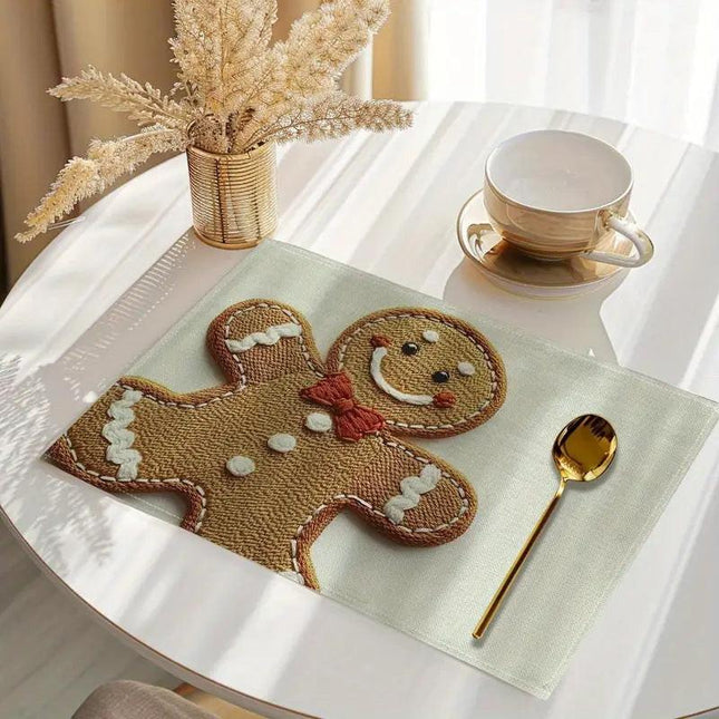 4-Pack Festive Printed Insulated Placemat for Australian Summer Holidays - Gingerbread for Boxing Day and New Year Celebrations.