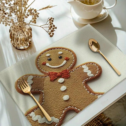 4-Pack Festive Printed Insulated Placemat for Australian Summer Holidays - Gingerbread for Boxing Day and New Year Celebrations.