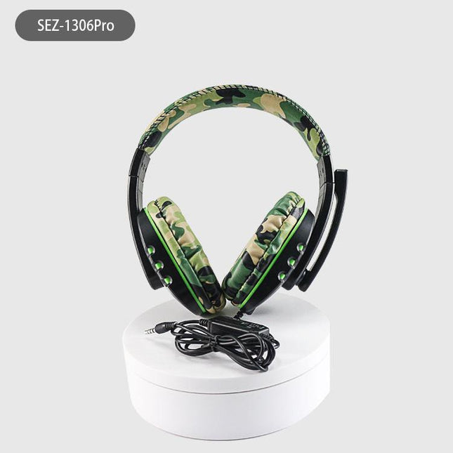 Camouflage Green Over-Ear Wired Gaming Headset with Microphone - Direct Plug-in E-Sports Headphones for PC, Console & Mobile Gaming.