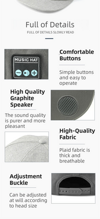 Dark Grey Bluetooth 5.4 Music Adjustable Sun Hat - Wireless Audio Speaker Cotton Cap for Sports, Golf, and Outdoor Activities.