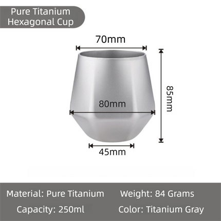 Sandblasted Finish Double-Walled Hexagonal Pure Titanium Mug - 250ml Insulated Beer, Liquor, and Tea Cup for Home and Travel Use.