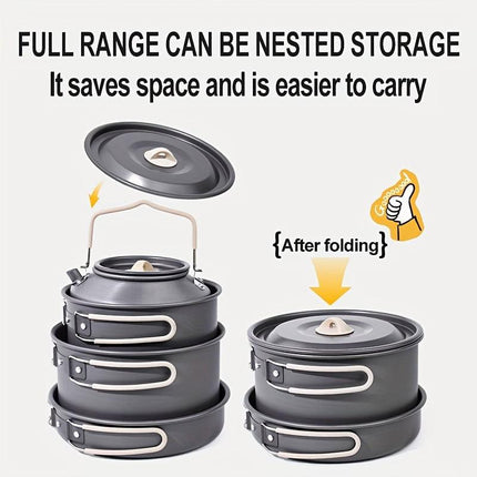 Portable & Foldable Outdoor Cookware Set - Lightweight Camping Pot, Pan, Kettle & Tableware for Hiking, Backpacking, and Travel.