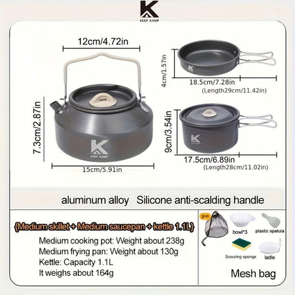 Portable & Foldable Outdoor Cookware Set - Lightweight Camping Pot, Pan, Kettle & Tableware for Hiking, Backpacking, and Travel.