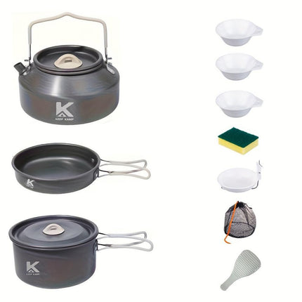 Portable & Foldable Outdoor Cookware Set - Lightweight Camping Pot, Pan, Kettle & Tableware for Hiking, Backpacking, and Travel.