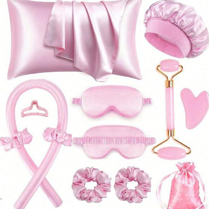 12-Piece Heatless Hair Curler Set for Damage-Free Curls & Comfortable Sleep - Soft Sponge Sleep-In Rollers for DIY Styling (Pink).