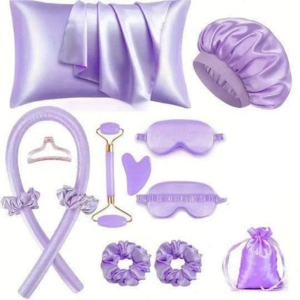 12-Piece Heatless Hair Curler Set for Damage-Free Curls & Comfortable Sleep - Soft Sponge Sleep-In Rollers for DIY Styling (Purple).