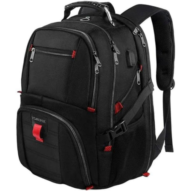 Black 50L Extra Large Laptop Backpack with USB Charging Port - Waterproof Oxford Fabric Travel & Business Bag, Fits up to 16-inch Laptops.