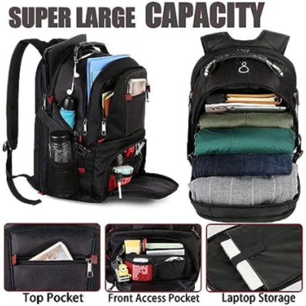 Black 50L Extra Large Laptop Backpack with USB Charging Port - Waterproof Oxford Fabric Travel & Business Bag, Fits up to 16-inch Laptops.