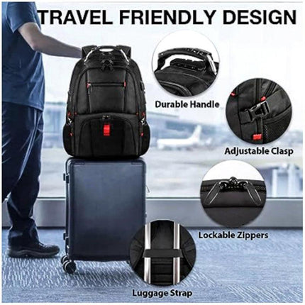 Black 50L Extra Large Laptop Backpack with USB Charging Port - Waterproof Oxford Fabric Travel & Business Bag, Fits up to 16-inch Laptops.