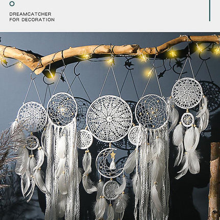 5-Piece Bohemian Handmade Dreamcatcher Wall Hanging Set (Black) - Nordic Style Feather Room Decor with Premium Gift Box.