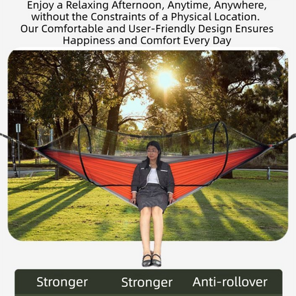 290 x 140CM Professional Nylon Hammock with Integrated Mosquito Net & Sunshade - 2-Person  Anti-Rollover Camping Swing with Heavy-Duty Installation Kit (Blue).