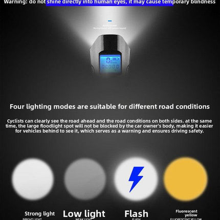 Red Professional 3-in-1 Waterproof Bicycle Headlight with Integrated Speedometer & Horn - High-Lumen Night Riding Safety Lamp, USB Rechargeable Bike Computer.