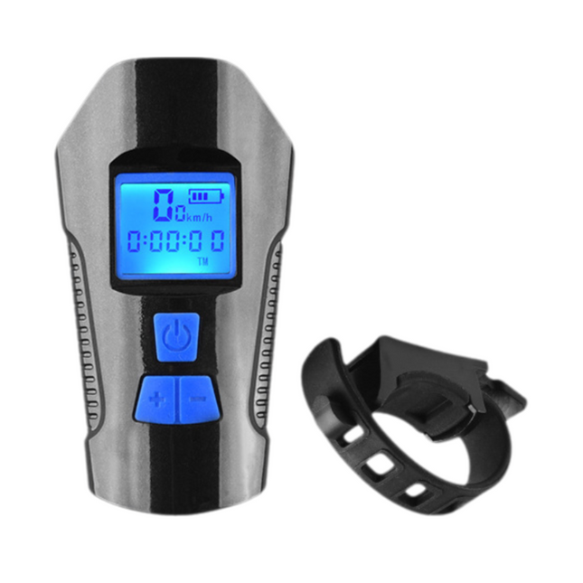 Blue Professional 3-in-1 Waterproof Bicycle Headlight with Integrated Speedometer & Horn - High-Lumen Night Riding Safety Lamp, USB Rechargeable Bike Computer.