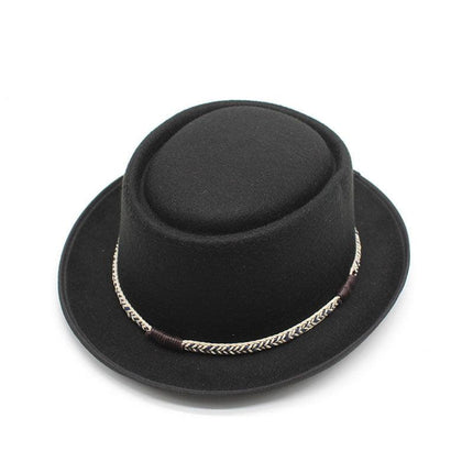 Coffee Brown Unisex Stylish Pure Woolen Short-Brimmed Fedora - Classic British Gentleman's Fedora with Curled Brim and Dimpled Top.