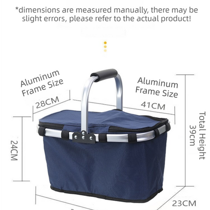 Black Foldable Insulated Picnic Basket With Zipper Lid & Handle - Modern Minimalist Large Capacity Thermal Shopping Basket for Grocery, Camping, and Meal Delivery.