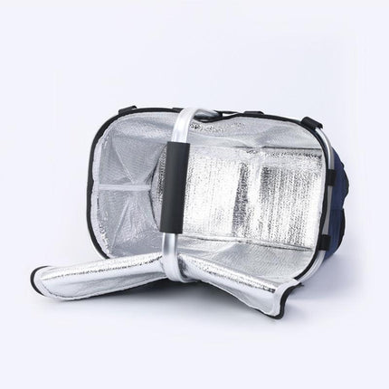 Dark Blue Foldable Insulated Picnic Basket With Zipper Lid & Handle - Modern Minimalist Large Capacity Thermal Shopping Basket for Grocery, Camping, and Meal Delivery.