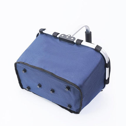 Dark Blue Foldable Insulated Picnic Basket With Zipper Lid & Handle - Modern Minimalist Large Capacity Thermal Shopping Basket for Grocery, Camping, and Meal Delivery.
