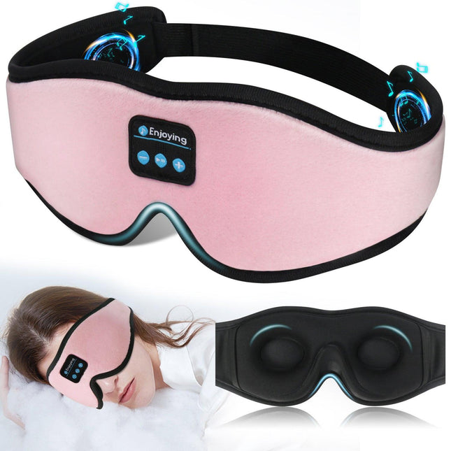 Pink 3D Wireless Bluetooth Sleep Mask with Integrated Stereo Headphones - 100% Blackout Memory Foam Eye Mask, Ultra-Long Battery Life & Washable Design.