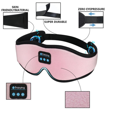 Pink 3D Wireless Bluetooth Sleep Mask with Integrated Stereo Headphones - 100% Blackout Memory Foam Eye Mask, Ultra-Long Battery Life & Washable Design.