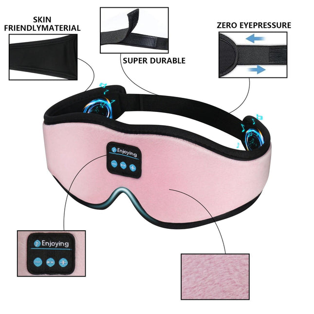 Black 3D Wireless Bluetooth Sleep Mask with Integrated Stereo Headphones - 100% Blackout Memory Foam Eye Mask, Ultra-Long Battery Life & Washable Design.