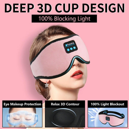 Black 3D Wireless Bluetooth Sleep Mask with Integrated Stereo Headphones - 100% Blackout Memory Foam Eye Mask, Ultra-Long Battery Life & Washable Design.
