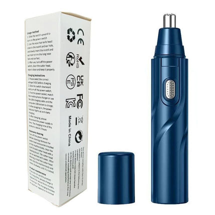 CX-D2 Blue Electric Nose Hair Trimmer(12x2.5CM) - High-Speed 360° Rotating Blade, Painless Ear and Nose Hair Groomer with USB Charging.