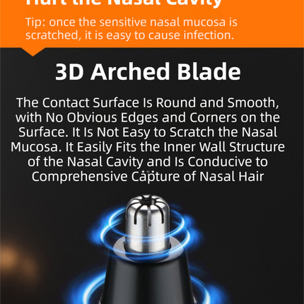 CX-D2 Blue Electric Nose Hair Trimmer(12x2.5CM) - High-Speed 360° Rotating Blade, Painless Ear and Nose Hair Groomer with USB Charging.