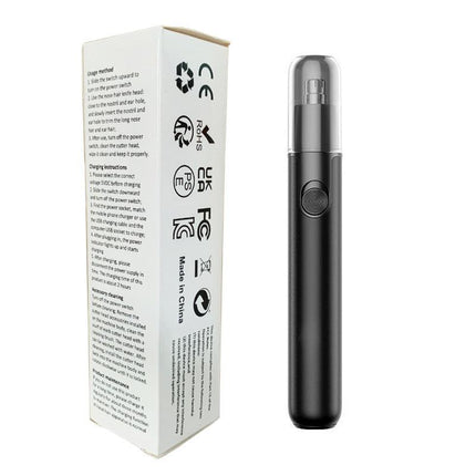 CX-D11 Black Electric Nose Hair Trimmer(12x2.5CM) - High-Speed 360° Rotating Blade, Painless Ear and Nose Hair Groomer with USB Charging.