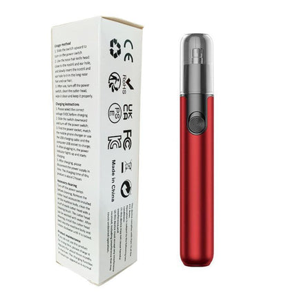 CX-D11 Red Electric Nose Hair Trimmer(12x2.5CM) - High-Speed 360° Rotating Blade, Painless Ear and Nose Hair Groomer with USB Charging.